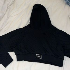 Alo black quilted cropped arena hoodie size M